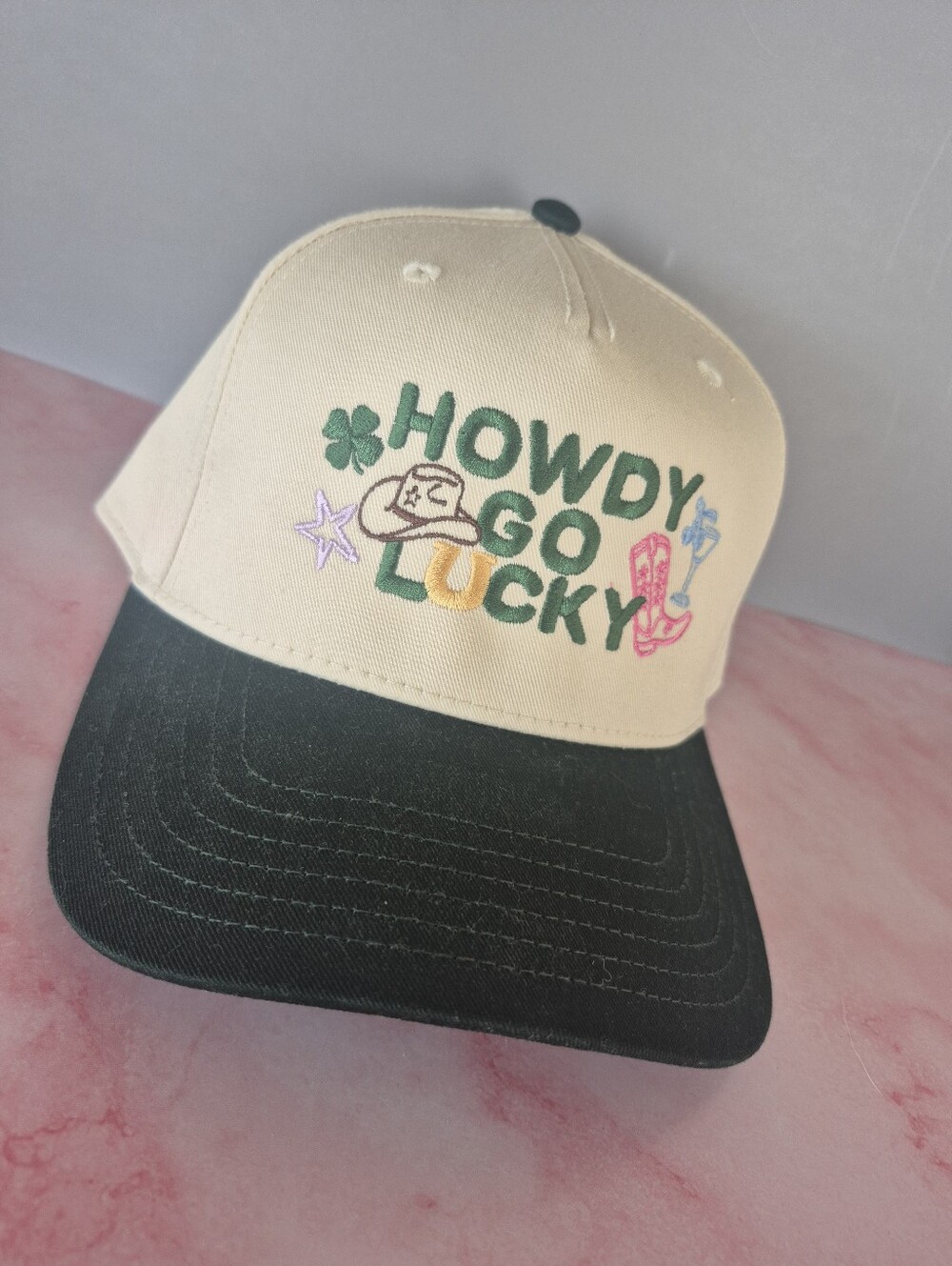 Howdy Go Lucky Beige and Black Womens Snap Back Cap